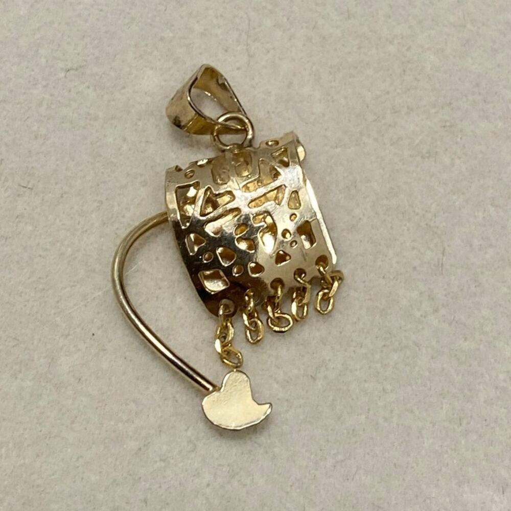 Vintage Gold Tone Watering Can Charm Pendant Openwork Dangling Chains Garden 1"